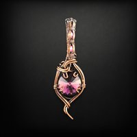 Handmade Copper Wire Wrapped Rivoli Crystal Pendant with Flat Back Gems, Antiqued Finish, Gift for Her, Statement Necklace