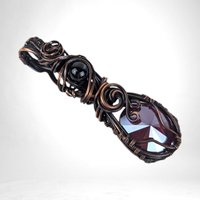 Handmade Copper Wire Wrapped Pendant with Purple Crystal and Black Bead, Artisan Pendant, Gothic Jewelry, Statement Pendant, Gift for Her