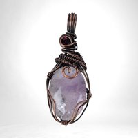 Handmade Copper Wire Wrapped Amethyst Pendant, Amethyst and Garnet Jewelry, Artisan Pendant, Statement Necklace, Gift for Her