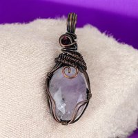 Handmade Copper Wire Wrapped Amethyst Pendant, Amethyst and Garnet Jewelry, Artisan Pendant, Statement Necklace, Gift for Her