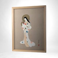 Vintage Japanese Madonna and Child Framed Painting on Cloth | 13" x 10" | Religious Art | Wall Decor