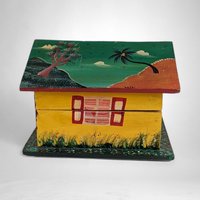 Hand Painted Wooden Treasure Box - Folk Art - Haitian Art - Signed Steph 2003 - Unique Gift - Decorative Storage - Keepsake Box