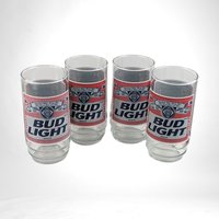 Vintage Bud Light Beer Glasses, Set of 4,  Classic Red Label,  Barware,  Man Cave Decor,  Collectible Glasses