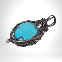 Handcrafted Copper Wire Wrapped Howlite Pendant | Unique Boho Jewelry