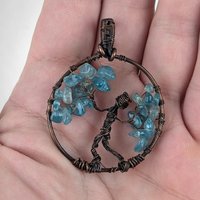 Copper Wire Figure and Tree with Glass Chips Pendant | Handcrafted Wire-Wrapped Jewelry | Unique Artistic Necklace Charm