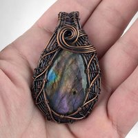 Handmade Copper Wire Wrapped Labradorite Pendant | Unique Gift for Her | Oxidized Copper | Gemstone Pendant | Artisan Jewelry