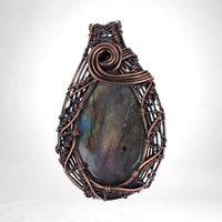Handmade Copper Wire Wrapped Labradorite Pendant | Unique Gift for Her | Oxidized Copper | Gemstone Pendant | Artisan Jewelry