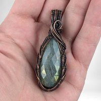 Handmade Copper Wire Wrapped Labradorite Pendant | Checker Cut Gemstone | Unique Gift for Her | Oxidized Copper