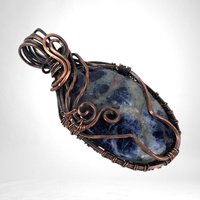 Handmade Copper Wire Wrapped Sodalite Pendant | Unique Gift for Her | Boho Jewelry | Oxidized Copper