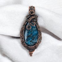 Handmade Copper Wire Wrapped Apatite Pendant | Unique Artisan Jewelry | Gift for Nature Lover