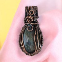 Handmade Copper Wire Wrapped Labradorite Pendant | Mystical Artisan Jewelry | Gift for Spiritual Seeker