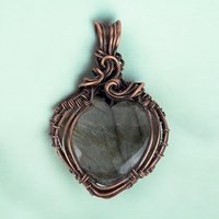 Handmade Copper Wire Wrapped Labradorite Heart Pendant | Unique Artisan Jewelry | Romantic Gift