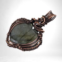 Handmade Copper Wire Wrapped Labradorite Heart Pendant | Unique Artisan Jewelry | Romantic Gift