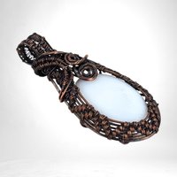 Handcrafted Copper Wire-Wrapped White Chalcedony Pendant | Serene Artisan Jewelry | Gift for Minimalist