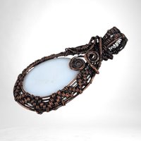Handcrafted Copper Wire-Wrapped White Chalcedony Pendant | Serene Artisan Jewelry | Gift for Minimalist