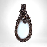 Handcrafted Copper Wire-Wrapped White Chalcedony Pendant | Serene Artisan Jewelry | Gift for Minimalist