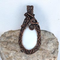 Handcrafted Copper Wire-Wrapped White Chalcedony Pendant | Serene Artisan Jewelry | Gift for Minimalist