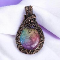 Handmade Copper Wire Wrapped Rainbow Solar Quartz Pendant | Vibrant Artisan Jewelry | Gift for Positivity