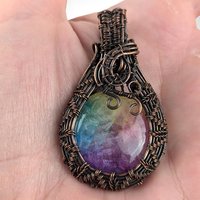 Handmade Copper Wire Wrapped Rainbow Solar Quartz Pendant | Vibrant Artisan Jewelry | Gift for Positivity