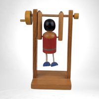 Vintage German Folk Art Wooden Acrobat Figure - Hand-Cranked Moving Toy