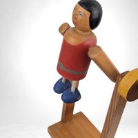 Vintage German Folk Art Wooden Acrobat Figure - Hand-Cranked Moving Toy