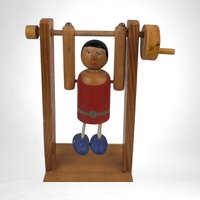 Vintage German Folk Art Wooden Acrobat Figure - Hand-Cranked Moving Toy