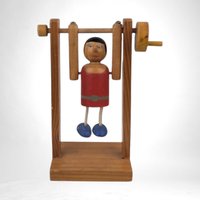 Vintage German Folk Art Wooden Acrobat Figure - Hand-Cranked Moving Toy