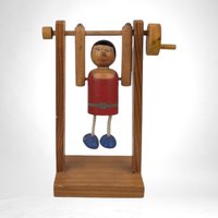 Vintage German Folk Art Wooden Acrobat Figure - Hand-Cranked Moving Toy
