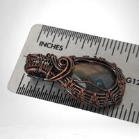 Handmade Copper Wire Wrapped Labradorite Pendant | Checker Cut | 1 3/4" | Antiqued Finish | No Chain