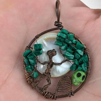 Handmade Copper Wire Pendant, Male and Tree Halloween Necklace, Antiqued Copper Jewelry, Unique Gift for Him