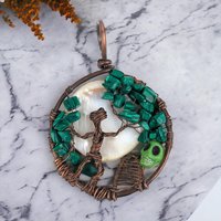 Handmade Copper Wire Pendant, Male and Tree Halloween Necklace, Antiqued Copper Jewelry, Unique Gift for Him