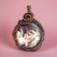 Handmade Copper Wire Wrapped Angelic Pendant, Antiqued Glass, Spiritual Jewelry, Unique Gift, One-of-a-Kind