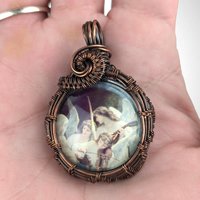 Handmade Copper Wire Wrapped Angelic Pendant, Antiqued Glass, Spiritual Jewelry, Unique Gift, One-of-a-Kind