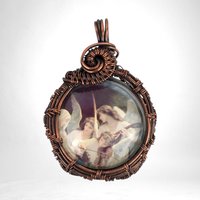 Handmade Copper Wire Wrapped Angelic Pendant, Antiqued Glass, Spiritual Jewelry, Unique Gift, One-of-a-Kind