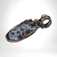 Handmade Copper Wire Wrapped Sodalite Pendant, Antiqued and Polished, Unique Gift for Crystal Enthusiasts, Boho Style, Everyday Wear