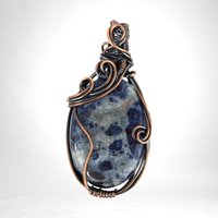 Handmade Copper Wire Wrapped Sodalite Pendant, Antiqued and Polished, Unique Gift for Crystal Enthusiasts, Boho Style, Everyday Wear