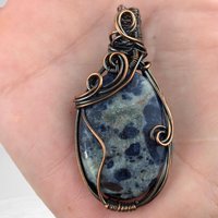 Handmade Copper Wire Wrapped Sodalite Pendant, Antiqued and Polished, Unique Gift for Crystal Enthusiasts, Boho Style, Everyday Wear