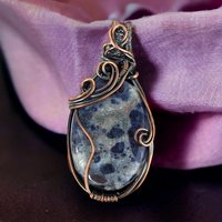 Handmade Copper Wire Wrapped Sodalite Pendant, Antiqued and Polished, Unique Gift for Crystal Enthusiasts, Boho Style, Everyday Wear