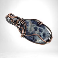 Handmade Copper Wire Wrapped Sodalite Pendant, Antiqued and Polished, Unique Gift for Crystal Enthusiasts, Boho Style, Everyday Wear