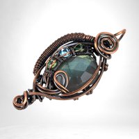 Handmade Copper Wire Wrapped Checkered Labradorite Pendant with Crystals, Unique Crystal Jewelry, Gift Idea