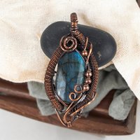 Wire Wrapped Blue Labradorite Pendant, Handcrafted Gemstone Jewelry, Unique Gift Idea