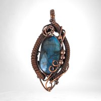 Wire Wrapped Blue Labradorite Pendant, Handcrafted Gemstone Jewelry, Unique Gift Idea