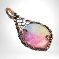Handmade Copper Wire Wrapped Solar Quartz Pendant | Unique Bohemian Jewelry | Dyed Solar Quartz Cabochon | Gift for Crystal Lovers