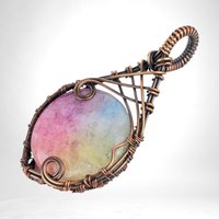 Handmade Copper Wire Wrapped Solar Quartz Pendant | Unique Bohemian Jewelry | Dyed Solar Quartz Cabochon | Gift for Crystal Lovers