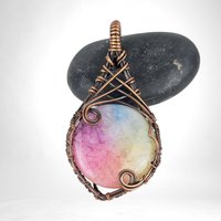 Handmade Copper Wire Wrapped Solar Quartz Pendant | Unique Bohemian Jewelry | Dyed Solar Quartz Cabochon | Gift for Crystal Lovers