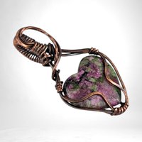 Handmade Copper Wire Wrapped Ruby in Fuchsite Heart Pendant | Unique Gemstone Jewelry | Antiqued Copper | Gift for Love and Harmony
