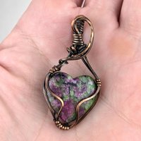 Handmade Copper Wire Wrapped Ruby in Fuchsite Heart Pendant | Unique Gemstone Jewelry | Antiqued Copper | Gift for Love and Harmony