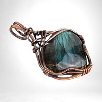 Handmade Copper Wire Wrapped Labradorite Heart Pendant | Unique Gemstone Jewelry | Antiqued Copper | Gift for Love and Transformation