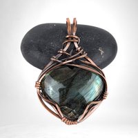 Handmade Copper Wire Wrapped Labradorite Heart Pendant | Unique Gemstone Jewelry | Antiqued Copper | Gift for Love and Transformation