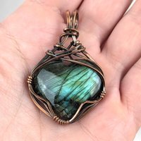 Handmade Copper Wire Wrapped Labradorite Heart Pendant | Unique Gemstone Jewelry | Antiqued Copper | Gift for Love and Transformation